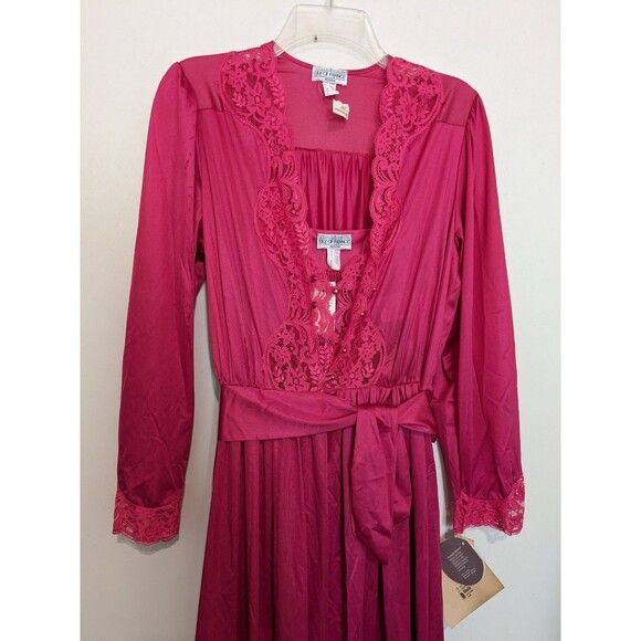 Vtg Lily Of France Rosa Puleo-Szule Peignoir Gown Set Pink M Sheer Lace Monece - Picture 11 of 12